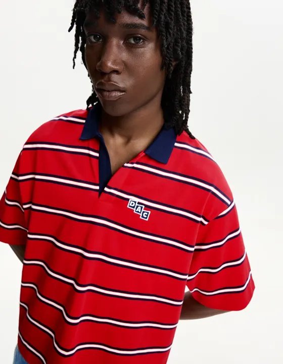 Short sleeve varsity polo shirt with patch