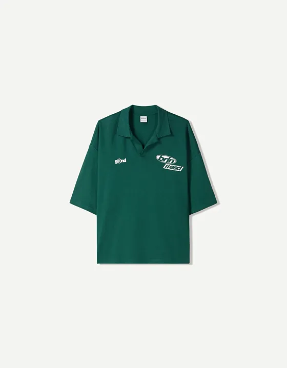 Printed oversize short sleeve polo shirt