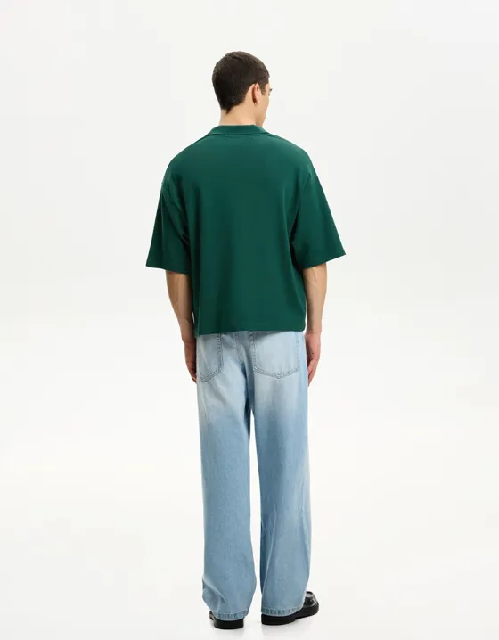 Printed oversize short sleeve polo shirt