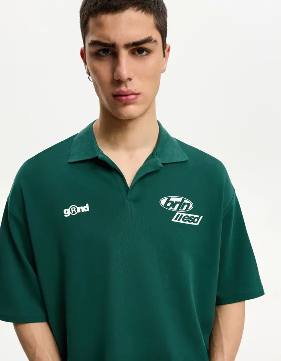 Printed oversize short sleeve polo shirt