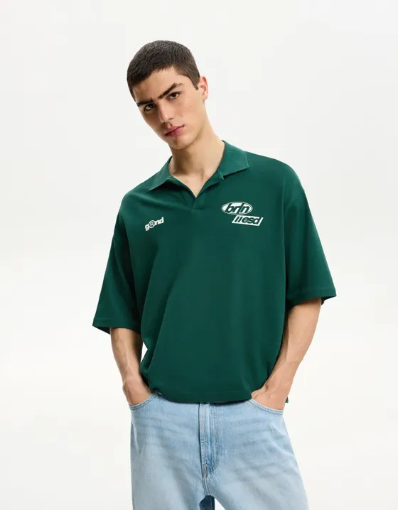 Printed oversize short sleeve polo shirt