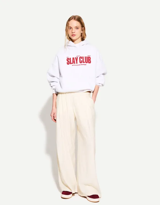 Wide leg drawstring trousers