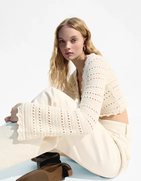 Кардиган с рустикой и прорезями