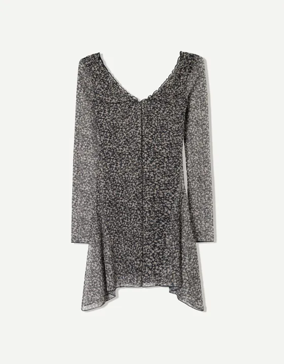 Long sleeve mini print dress
