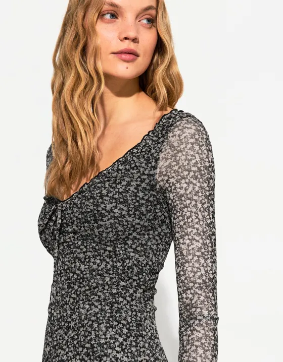 Long sleeve mini print dress
