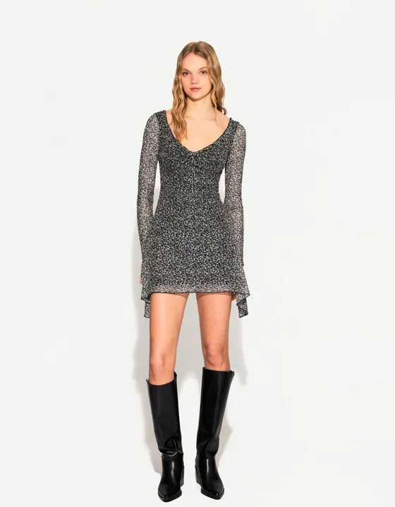 Long sleeve mini print dress
