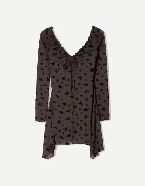 Long sleeve mini print dress