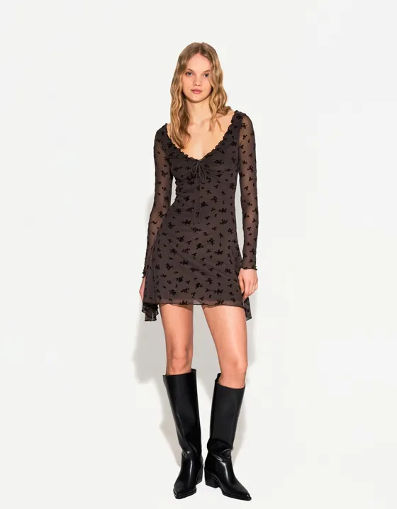 Long sleeve mini print dress
