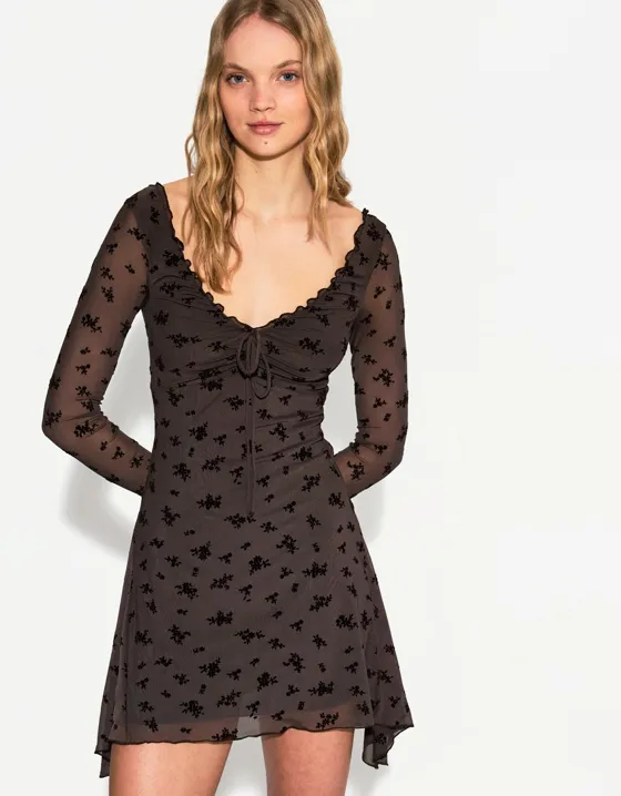 Long sleeve mini print dress
