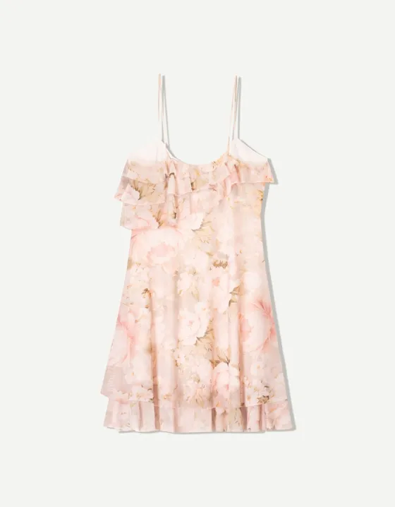 Printed tulle mini dress with ruffles