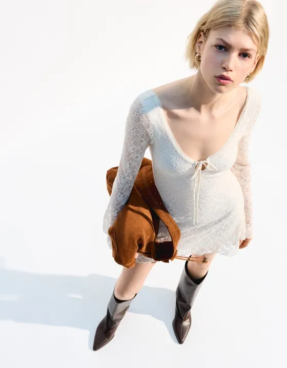 Blonde lace mini dress