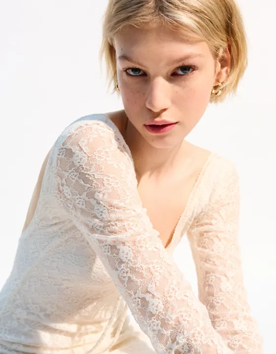 Blonde lace mini dress