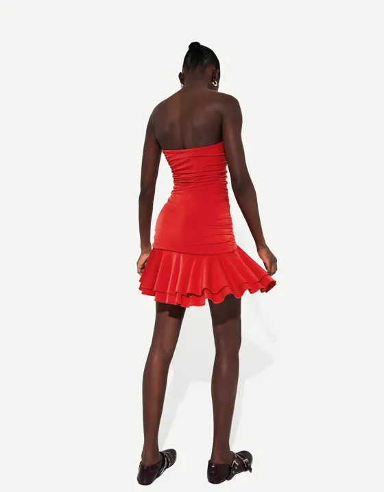 BERSHKA SERIES draped mini dress with ruffles