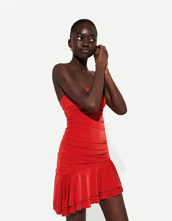 BERSHKA SERIES draped mini dress with ruffles