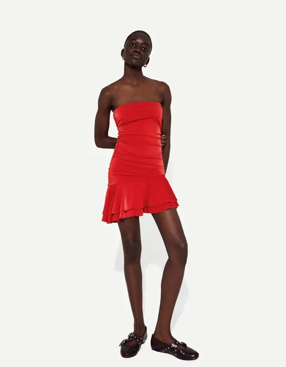 BERSHKA SERIES draped mini dress with ruffles