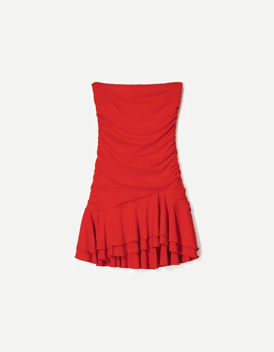 BERSHKA SERIES draped mini dress with ruffles