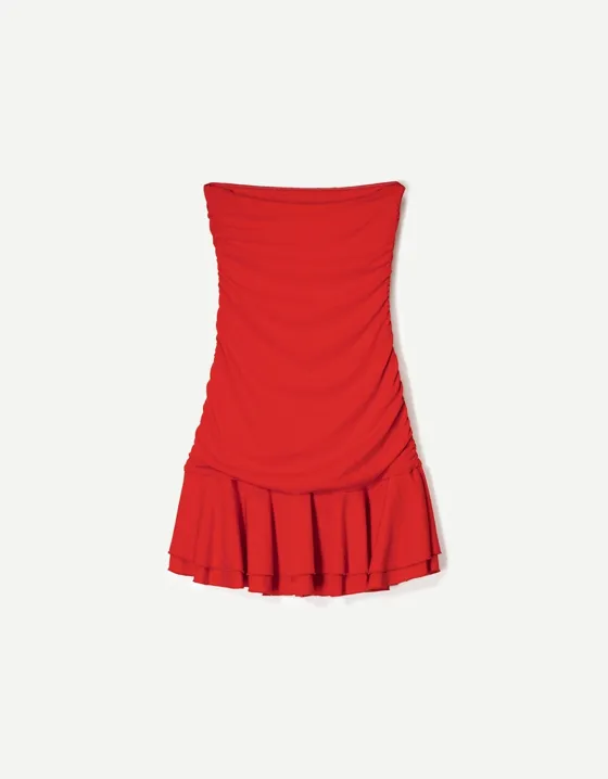 BERSHKA SERIES draped mini dress with ruffles
