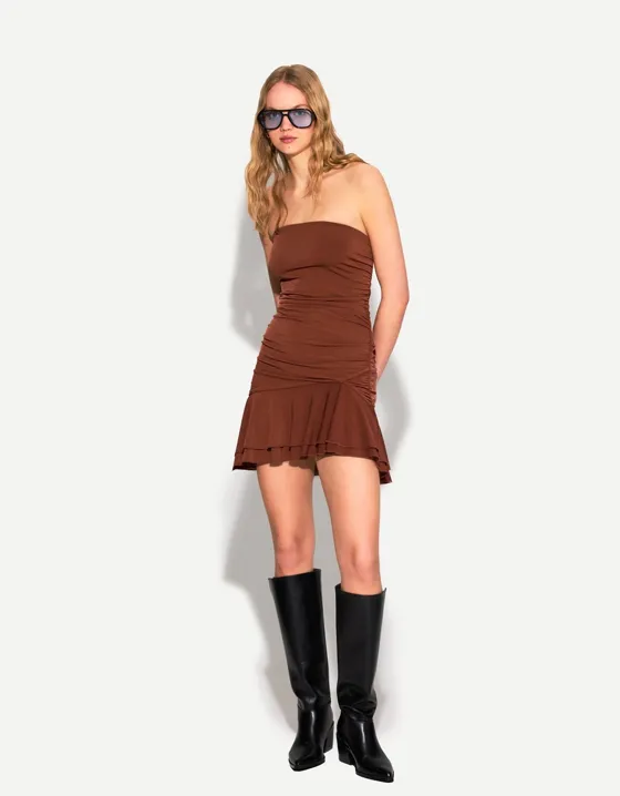 Draped ruffled mini dress