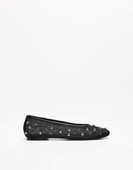 Studded mesh ballet flats