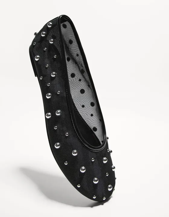 Studded mesh ballet flats