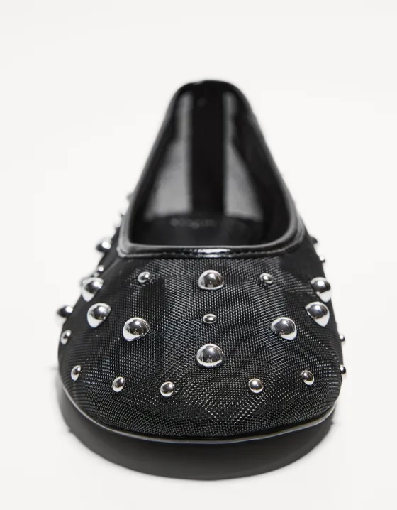 Studded mesh ballet flats