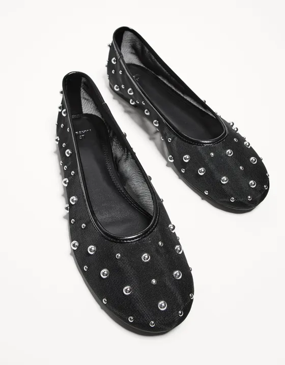 Studded mesh ballet flats