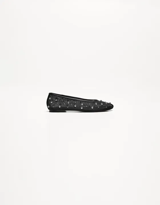 Studded mesh ballet flats
