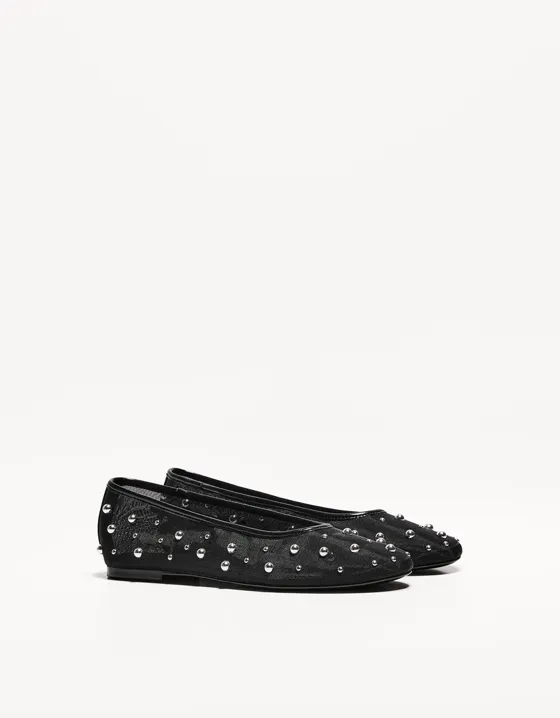 Studded mesh ballet flats