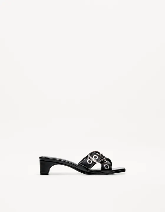 High-heel mule sandals with buckle