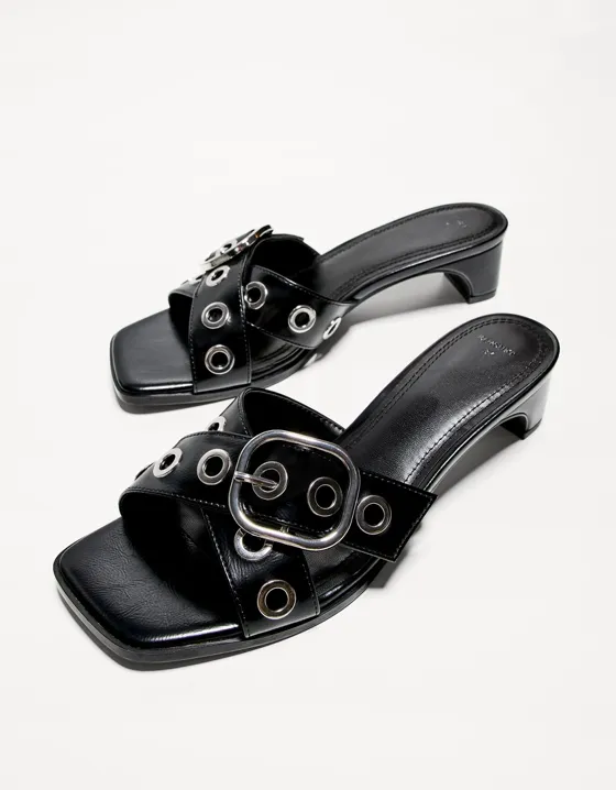 High-heel mule sandals with buckle