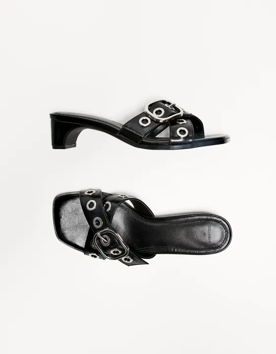 High-heel mule sandals with buckle