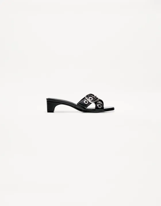 High-heel mule sandals with buckle