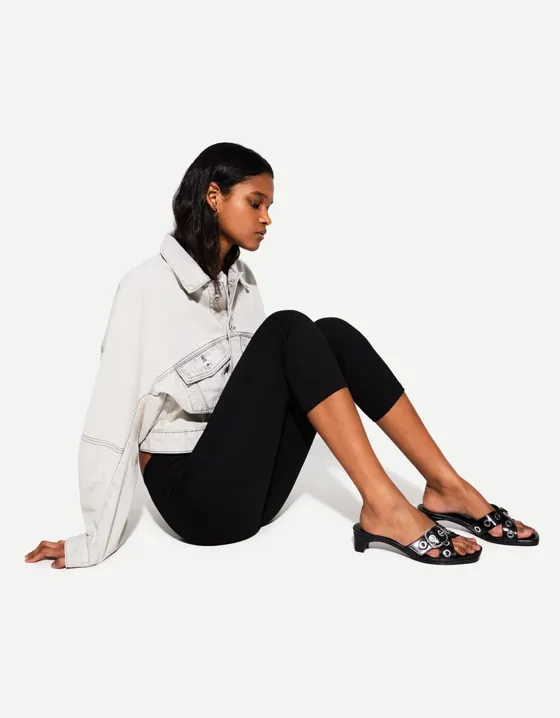 High-heel mule sandals with buckle