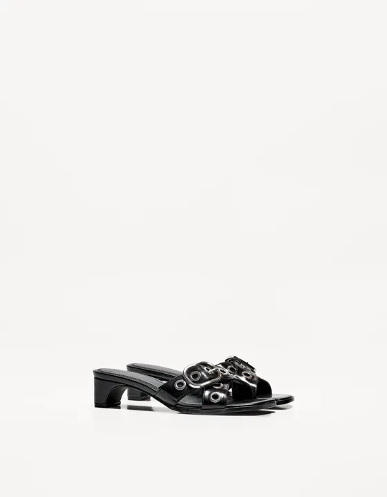 High-heel mule sandals with buckle
