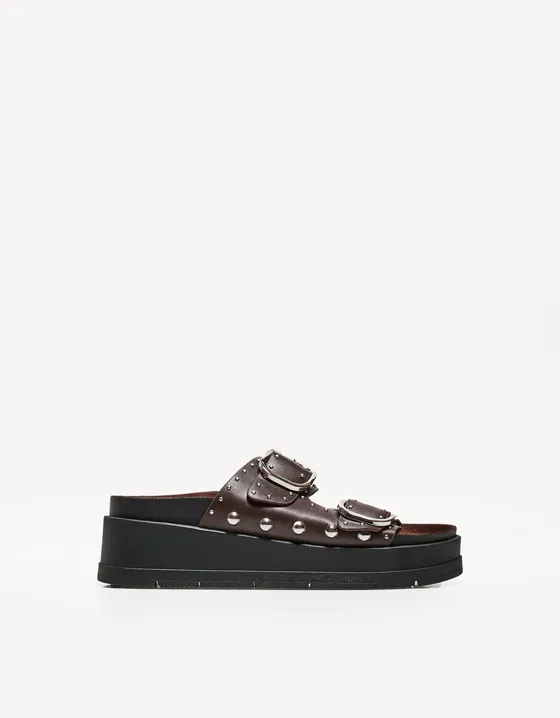 Buckled platform sandals with stud details