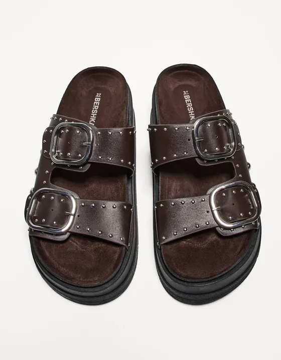 Buckled platform sandals with stud details