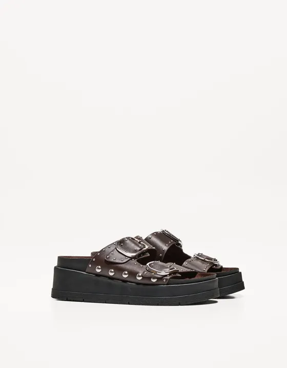 Buckled platform sandals with stud details
