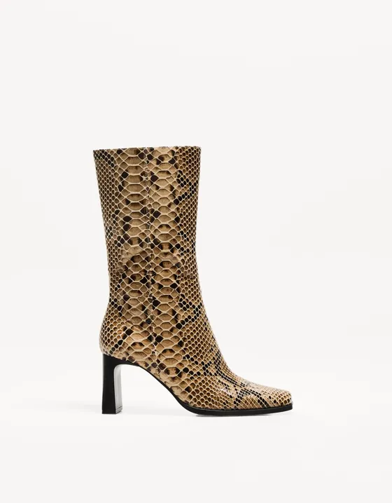 Mid-calf animal print high-heel boots