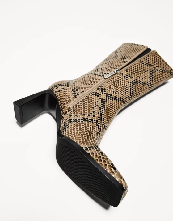 Mid-calf animal print high-heel boots