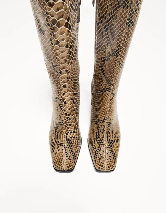 Mid-calf animal print high-heel boots