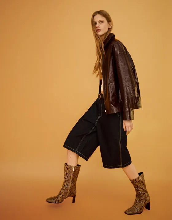 Mid-calf animal print high-heel boots
