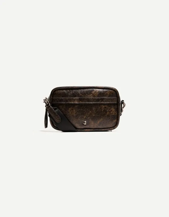 Distressed-effect crossbody bag