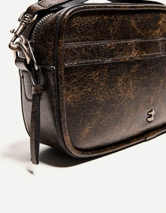 Distressed-effect crossbody bag