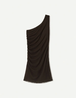 Мини-платье асимметричного кроя из полупрозрачной ткани- Заказать в России