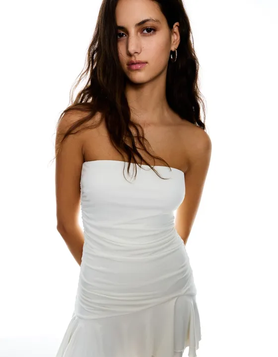 Мини-платье со сборками и воланами