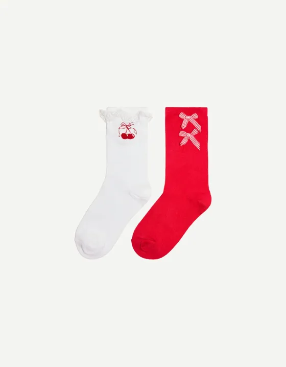 Набор из 2 пар носков с принтом «Вишня» и бантами