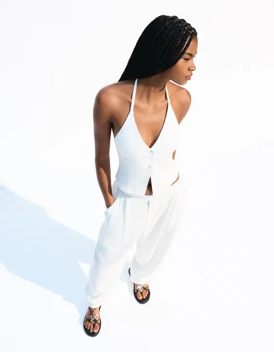 Жилет из смесового льна с пуговицами