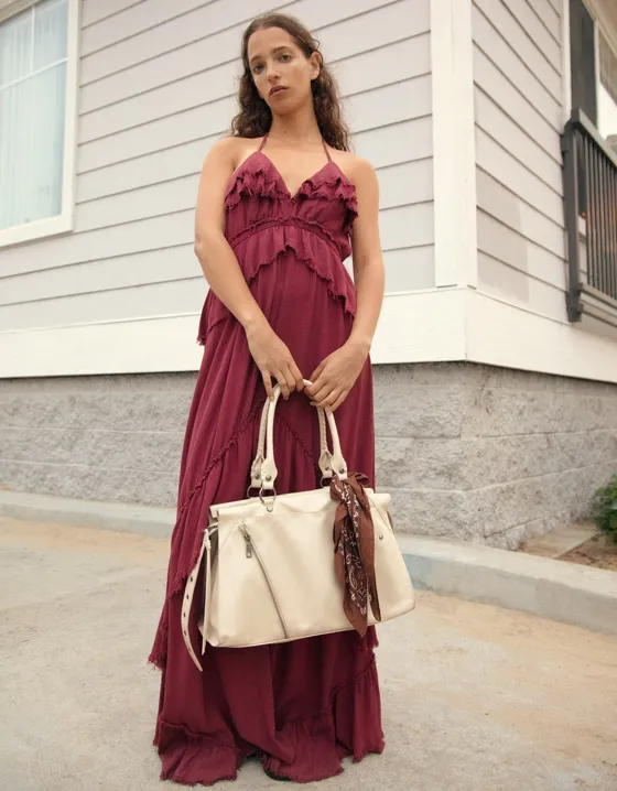 Платье макси из рельефной ткани с воланами