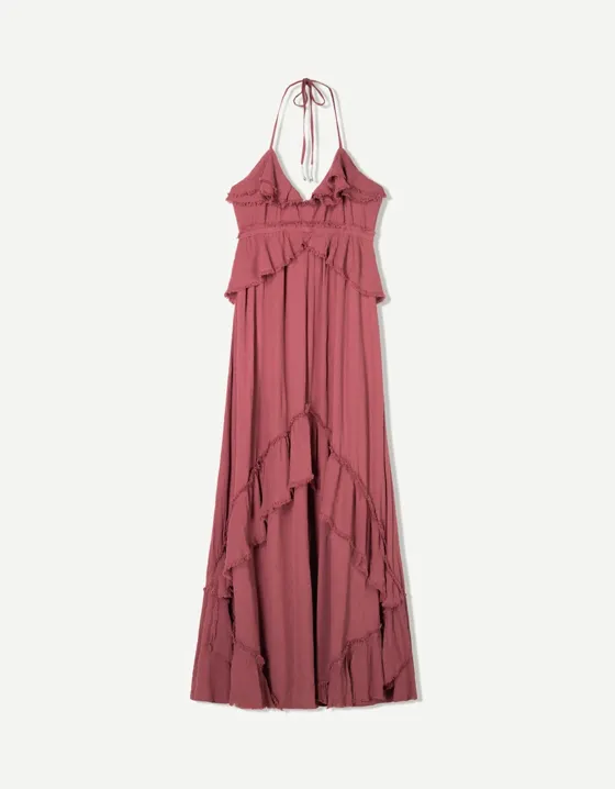Платье макси из рельефной ткани с воланами