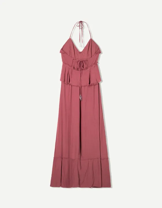 Платье макси из рельефной ткани с воланами